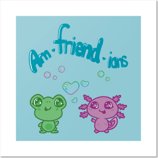 Frog and Axolotl Kawaii Best Friends Posters and Art